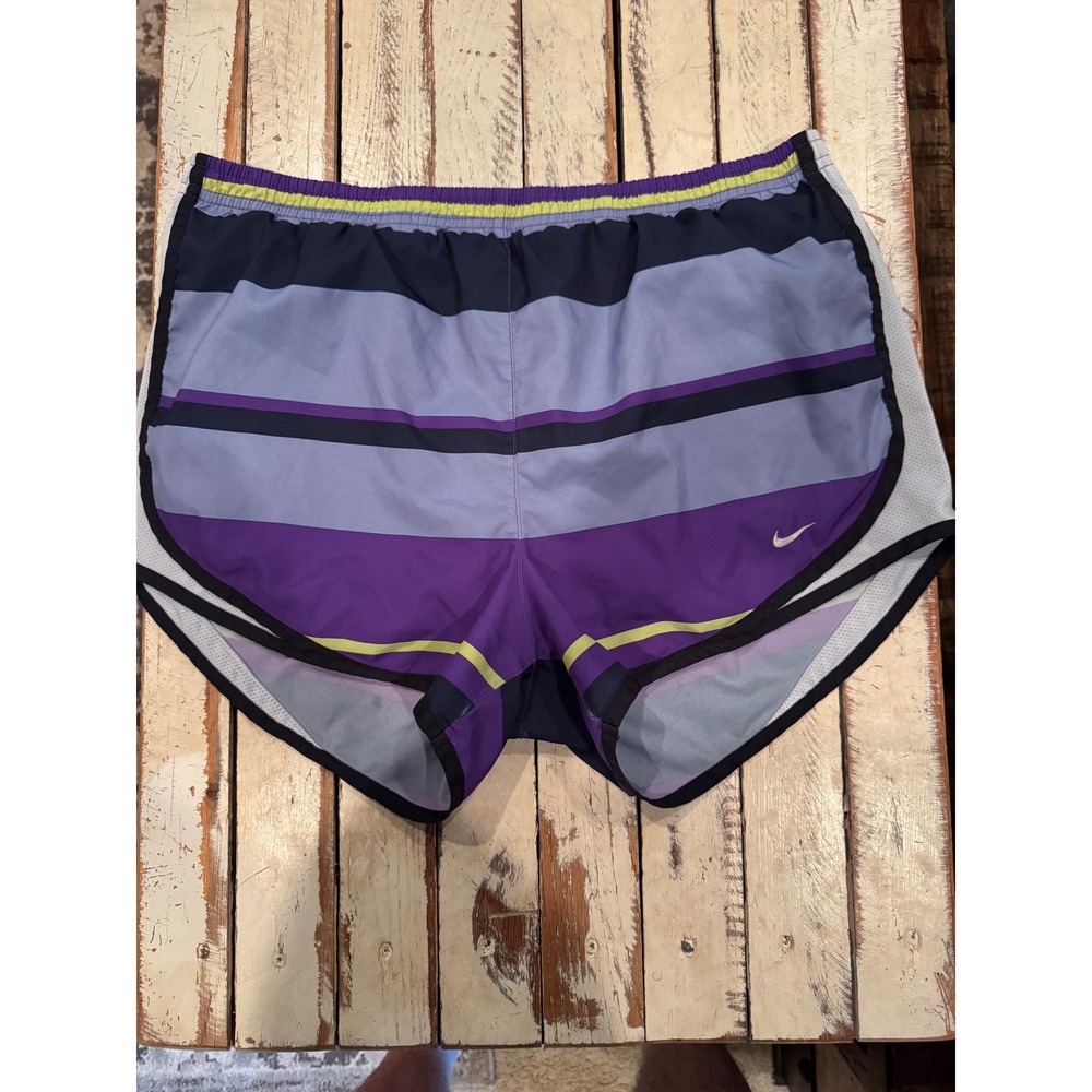 Nike Dri-FIT Tempo Running Shorts Purple Blue Striped Womens Medium
